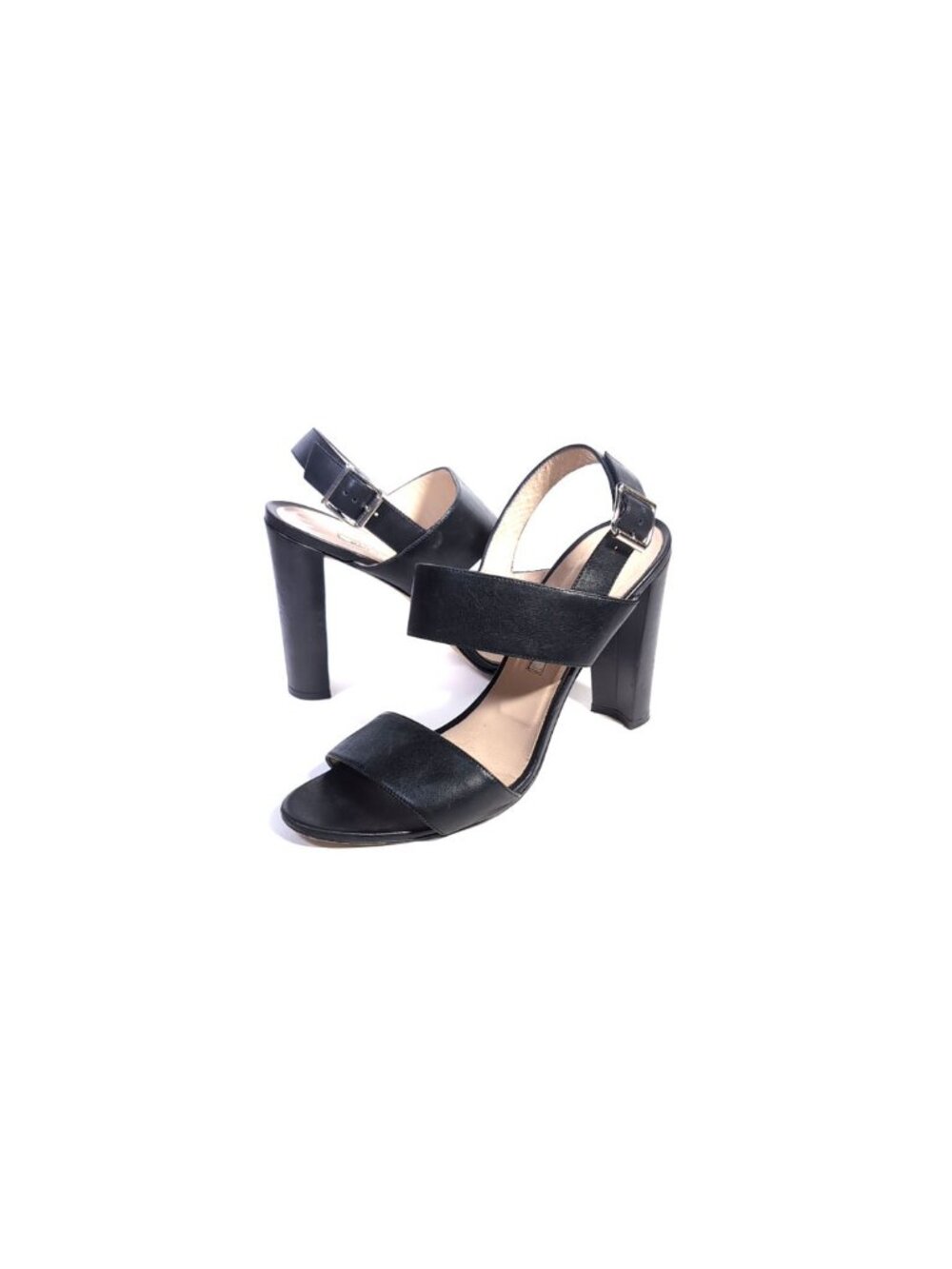 Manolo Blahnik Sandals Black Leather 'Khan' 4.25" Block Heels SZ 40 | 9